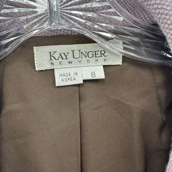 Kay Unger Mauve Purple Wool Silk Knit Blazer Twee Floral Buttons Size 8 - Picture 6 of 13